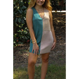 Colorblock Faux Suede Dress